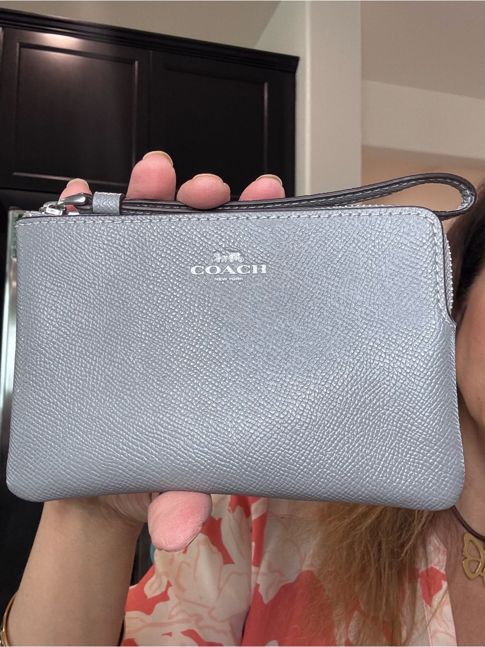 Coach  pebbled leather grey wristlet EUC